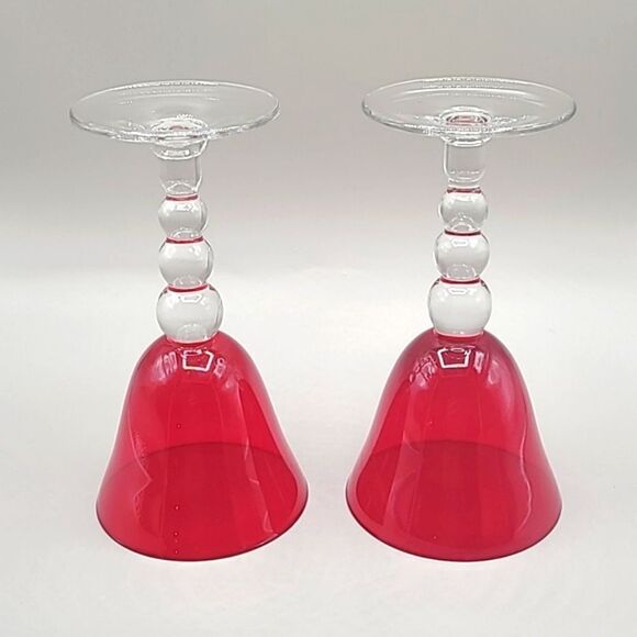 Vintage Ruby Red Fluted Wine Glasses, Set of 2 - Picture 5 of 5